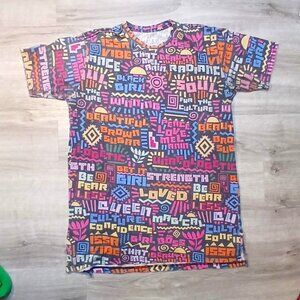 Izzy&Liv T Shirt Size Large Colorful Tropical Uplifting Words Throughout